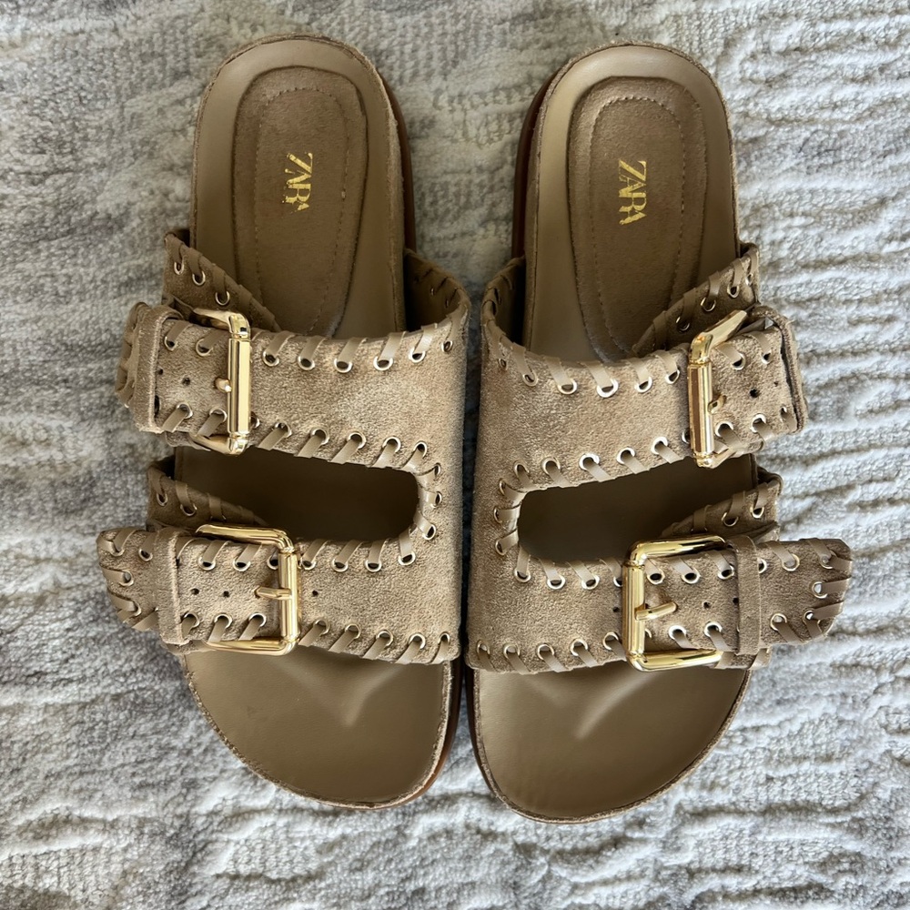 Zara Suede Buckled Sandals - size 37